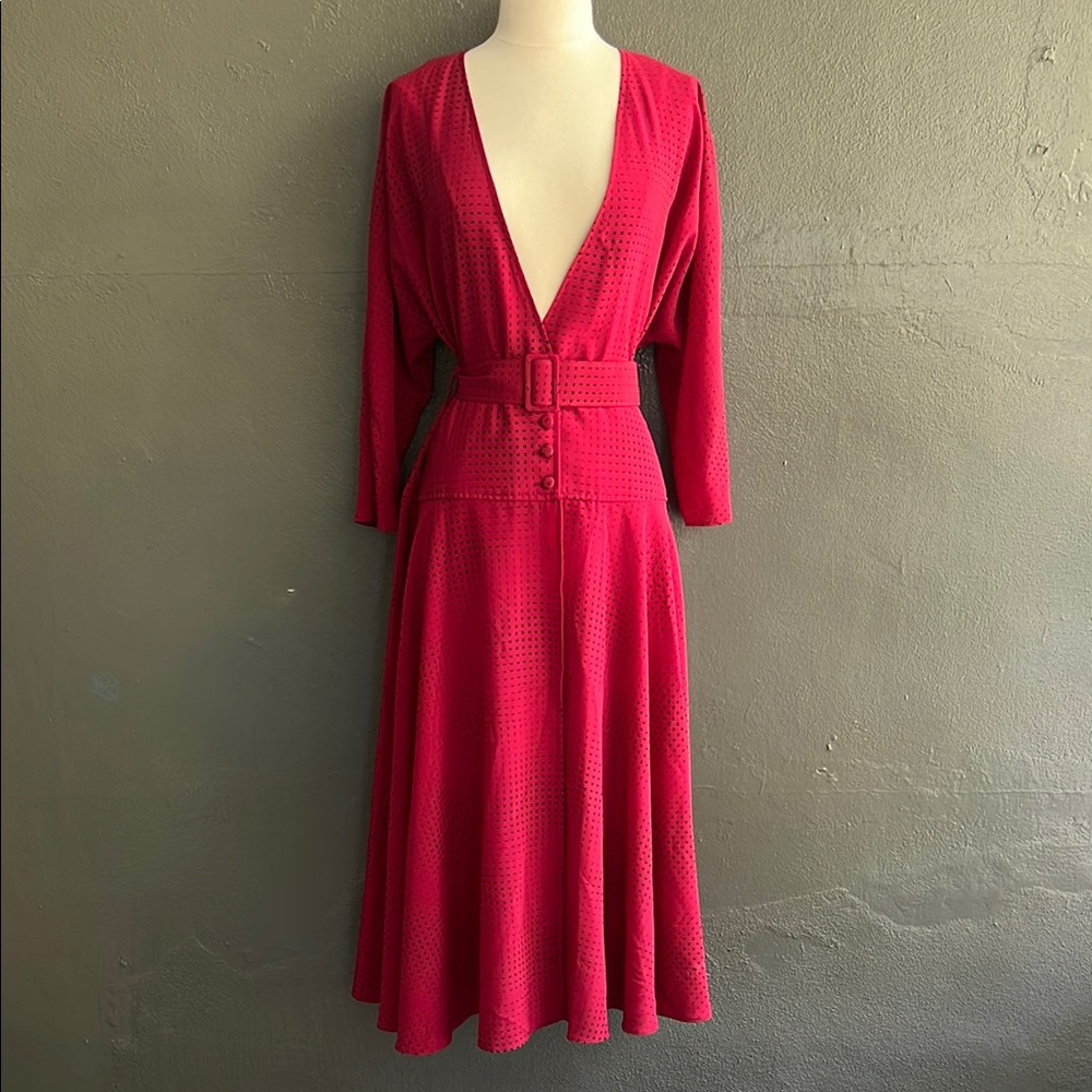 Wallis Red Ruched Wrap Dress 3/4 Sleeve